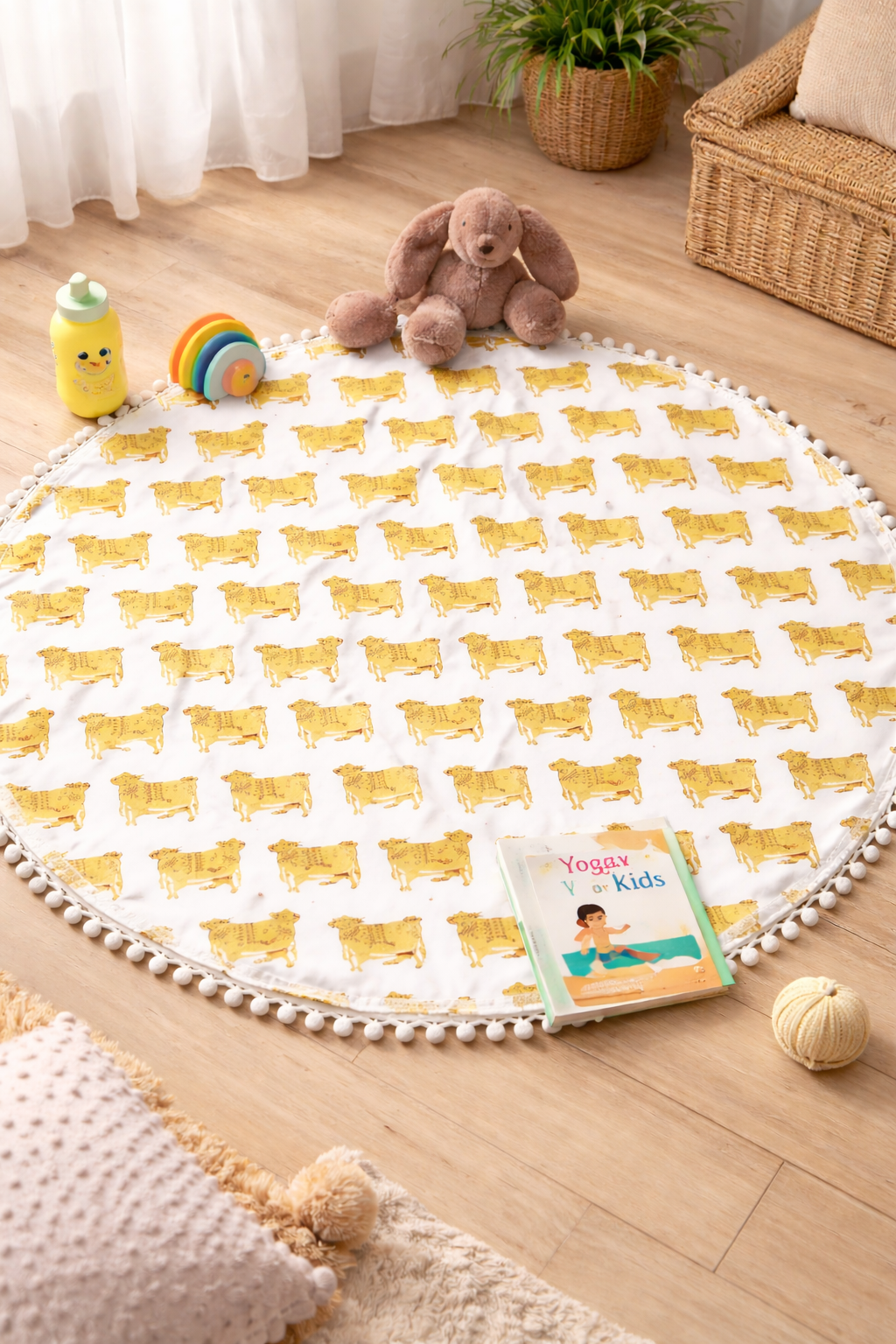 Kids Yoga Mat Round | Organic Cotton Play Mat for Toddlers | Baby Floor Mat | Montessori Play Rug | Nursery Decor | Gift for Kids