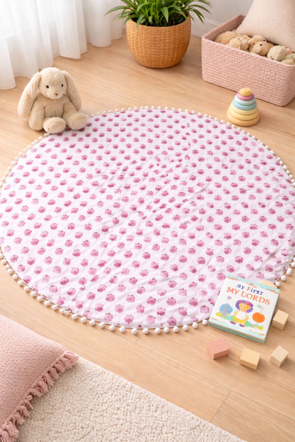 Kids Yoga Mat Round | Organic Cotton Play Mat for Toddlers | Baby Floor Mat | Montessori Play Rug | Nursery Decor | Gift for Kids