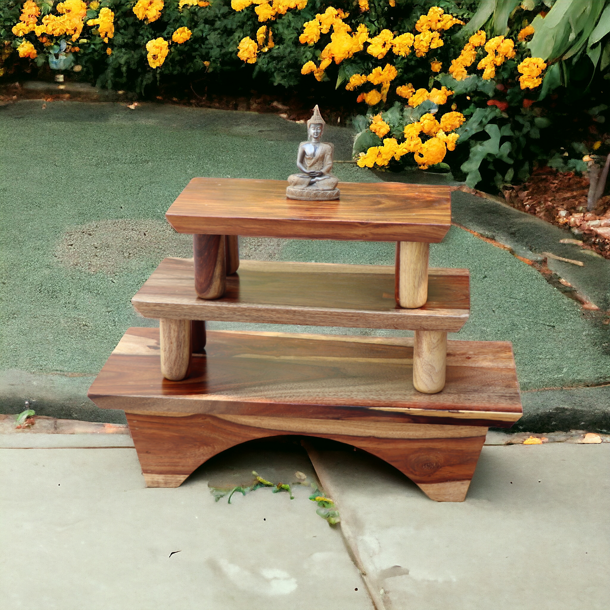 Wooden Prayer/Pooja Table, Altar Table, Meditation &amp; Prayer Shrine, Buddhist Altar, Japanese Table, Zen Altar - Made in India (Layered)