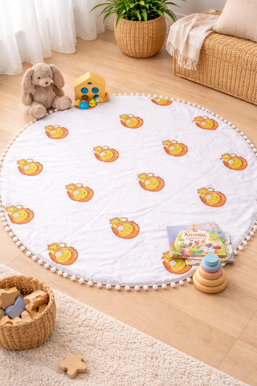 Kids Yoga Mat Round | Organic Cotton Play Mat for Toddlers | Baby Floor Mat | Montessori Play Rug | Nursery Decor | Gift for Kids