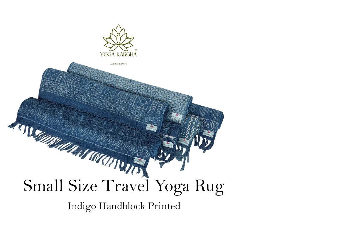 Hand-Block Printed Non Slip Indigo Travel Yoga &amp; Meditation Mat
