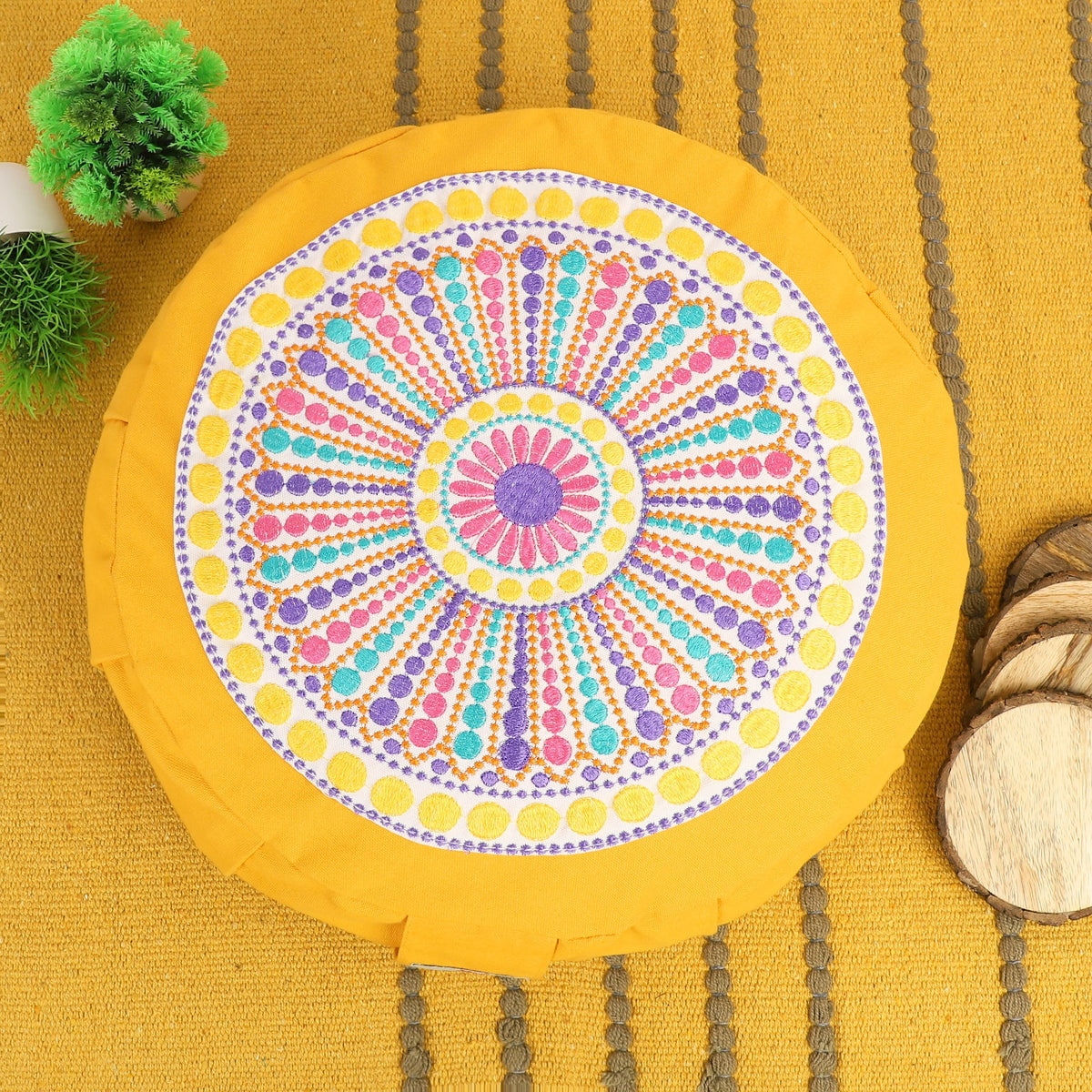 Yoga Meditation Cushion - 16 Inch Extra Large - Venice  | Handmade Round Zafu Pillow  |Zipped Cover |Washable| Portable - Filling Options