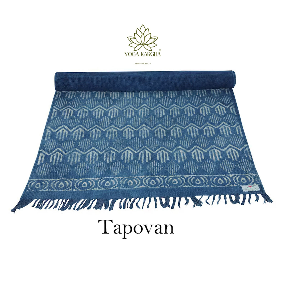 Hand-Block Printed Non Slip Indigo Travel Yoga &amp; Meditation Mat