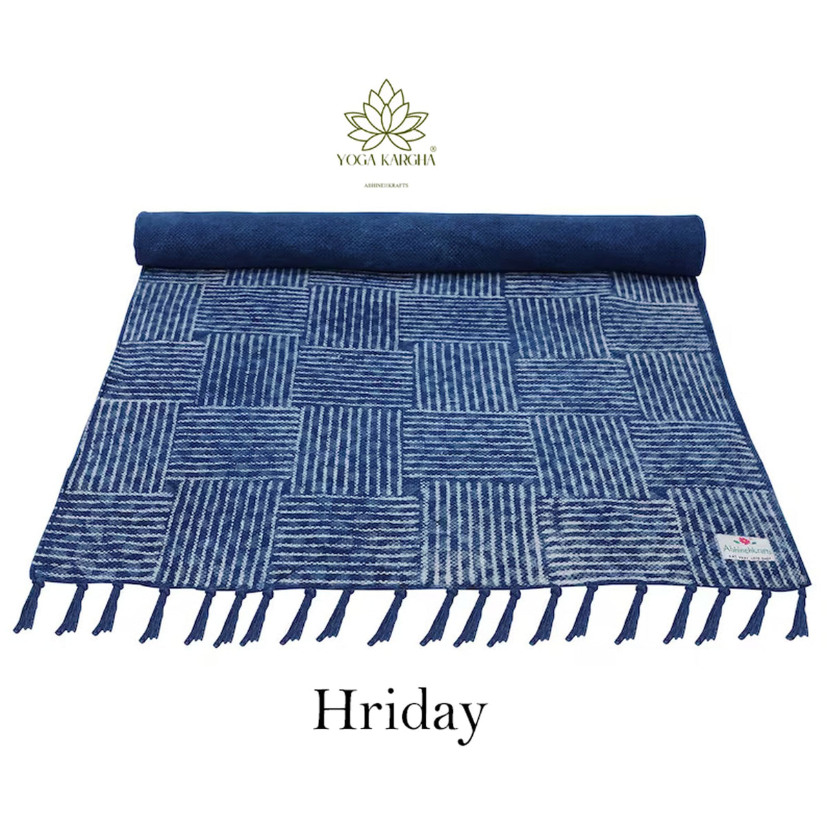 Hand-Block Printed Non Slip Indigo Travel Yoga &amp; Meditation Mat