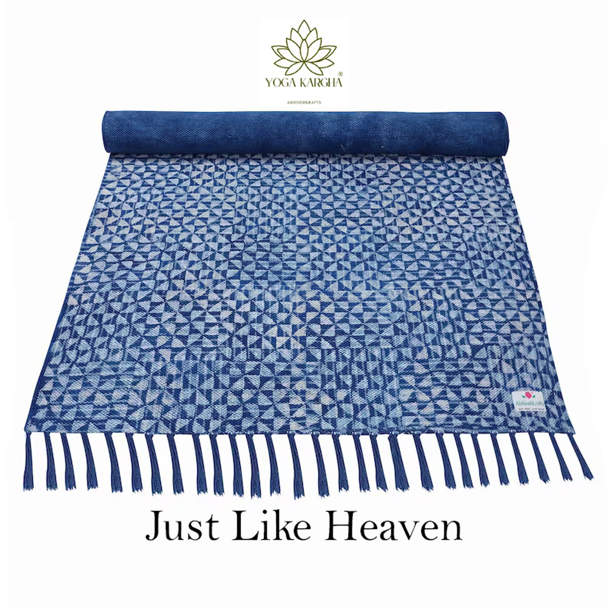 Hand-Block Printed Non Slip Indigo Travel Yoga &amp; Meditation Mat