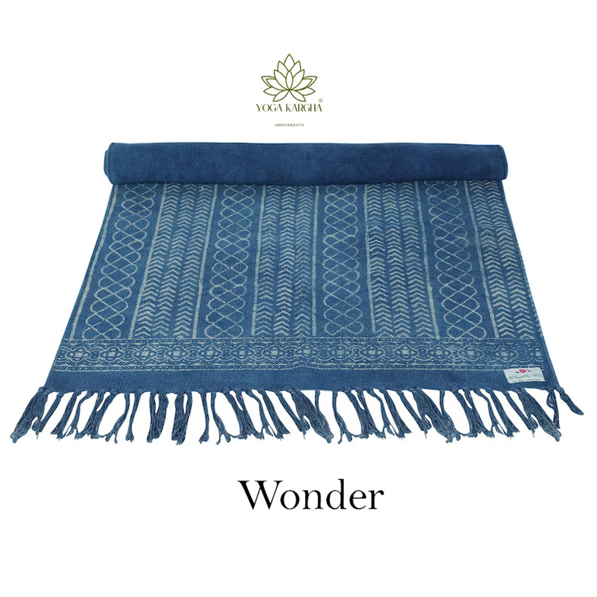 Hand-Block Printed Non Slip Indigo Travel Yoga &amp; Meditation Mat