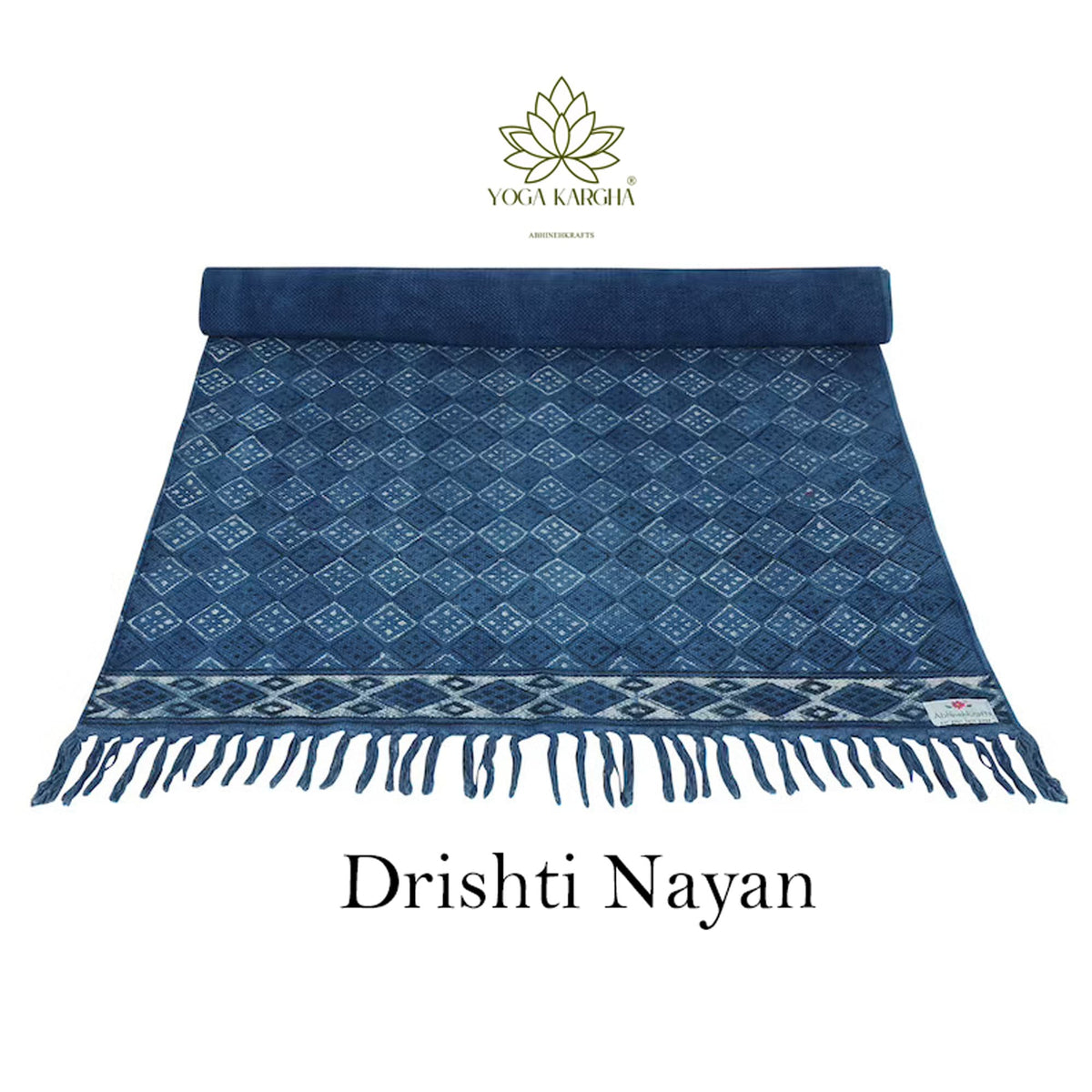 Hand-Block Printed Non Slip Indigo Travel Yoga &amp; Meditation Mat